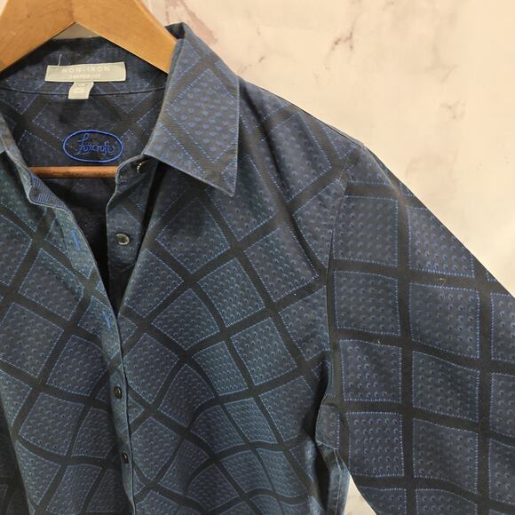 Foxcroft Shirt Womens 10 P Blue Plaid Button Up Wrinkle Free Non Iron Diamond - Picture 13 of 14